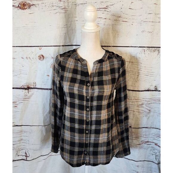 Sundance Silk Velvet Plaid Embroidered Boho Blouse Size XS - Picture 2 of 7